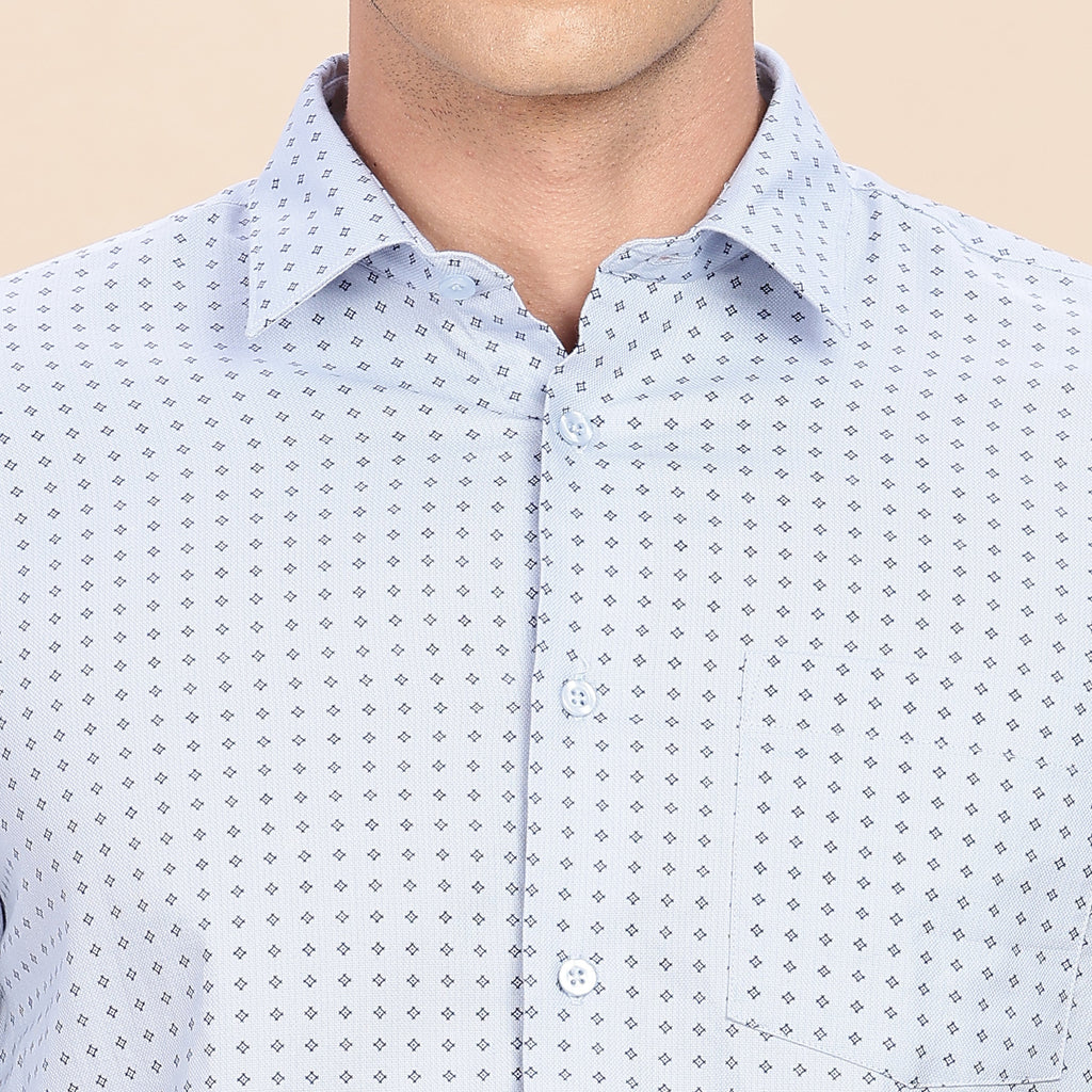 Cotton Textured Blue Dotted Shirt,