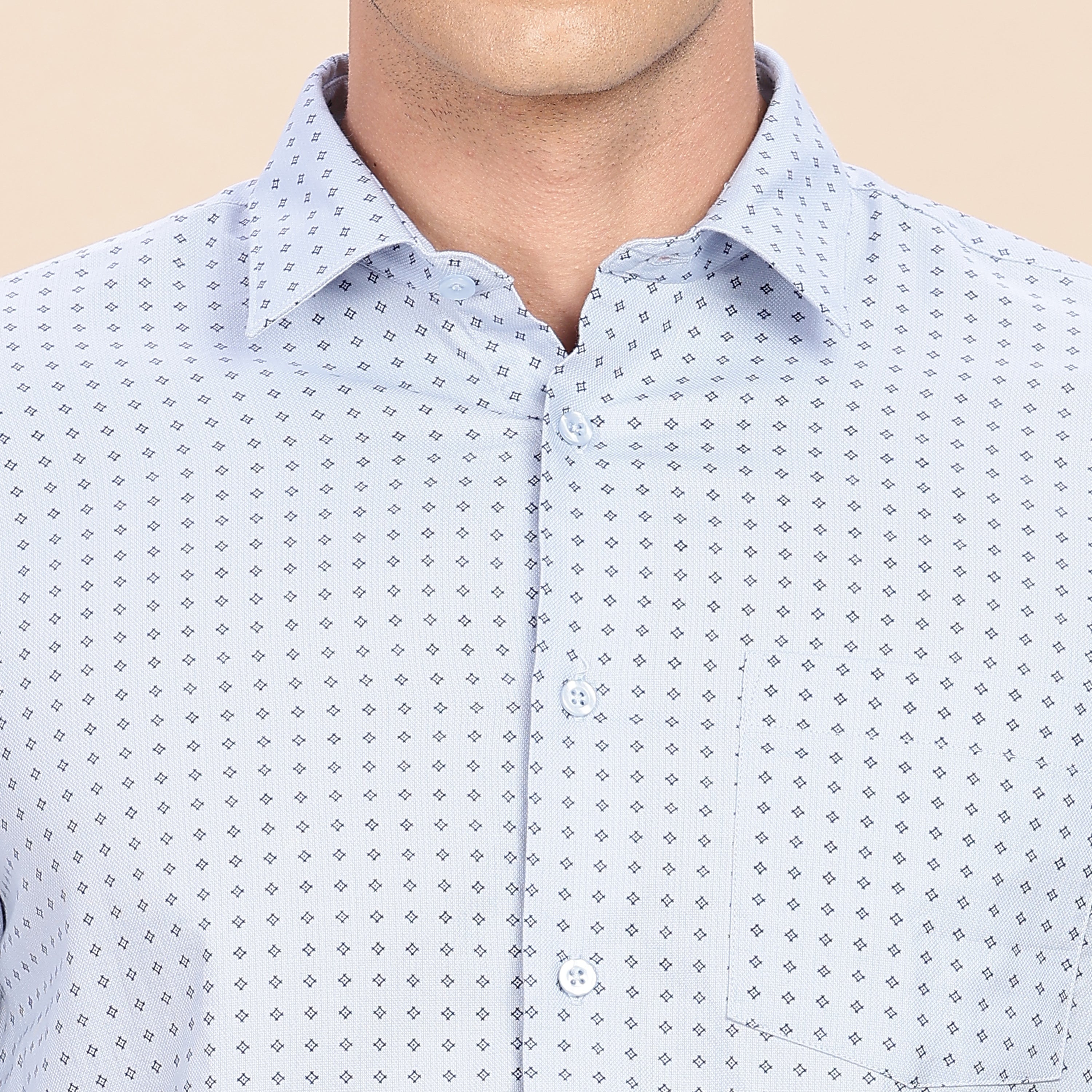 Cotton Textured Blue Dotted Shirt,