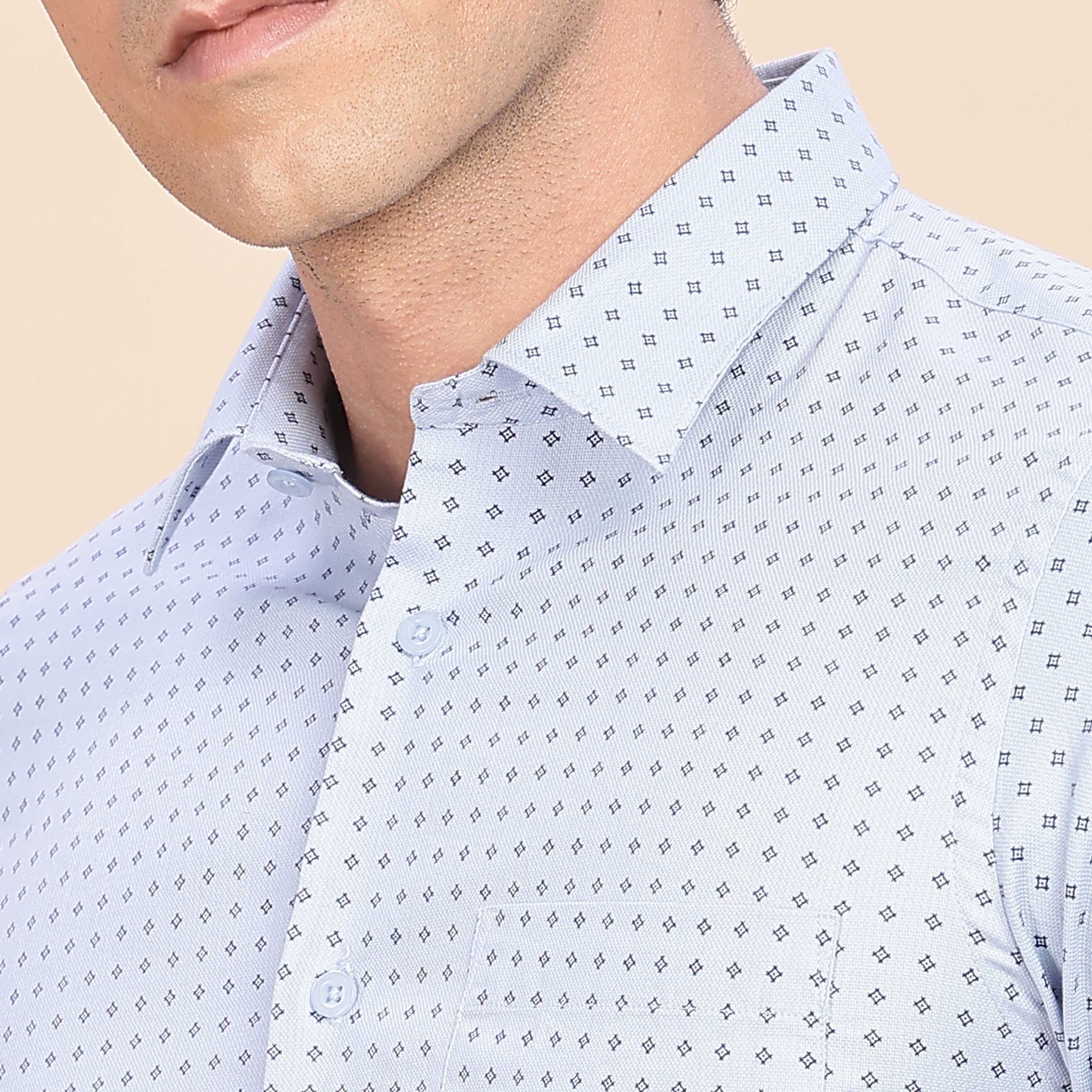 Cotton Textured Blue Dotted Shirt,
